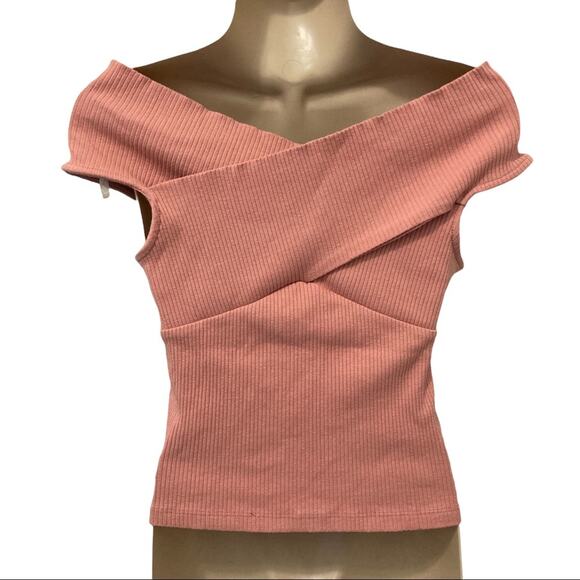 Lush Bandage Top in Ash Rose size L NWT New Crisscross Off-Shoulder - Picture 7 of 9
